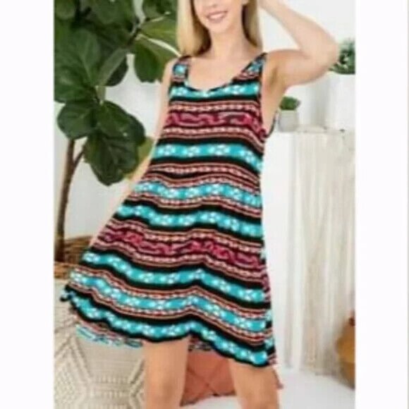 Aztec Tribal Print Mini Sundress Sleeveless Boho Summer - Picture 4 of 10